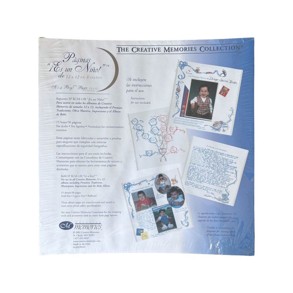 IT'S A BOY SPANISH Creative Memories Refill Pages Original 12x12 Scrapbook